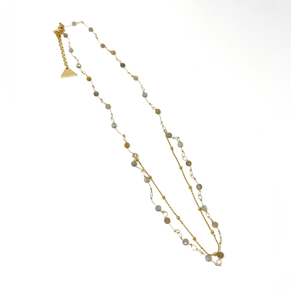New Anthropologie Layered Crystal Stone Necklace Gold